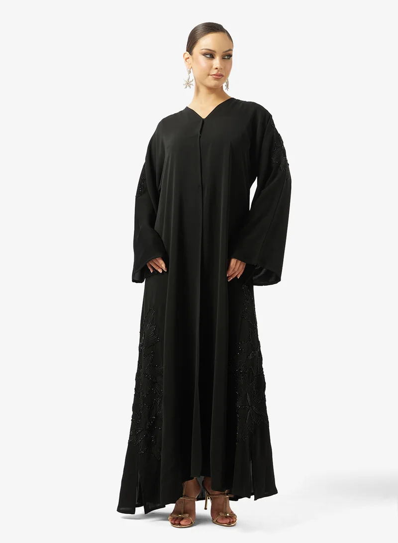 hayas closet  Black Embellished Abaya With Sheila for Women | Best Price UAE